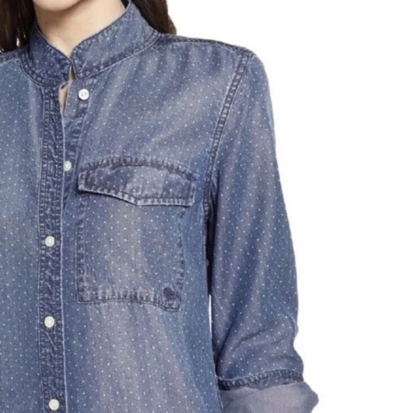 Current Elliott Tencel Blue Shirt Chic Casual Dress Roll Tab Long Sleeve, Size S - Picture 3 of 11